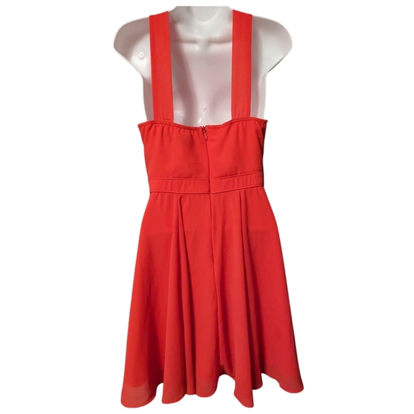 Lulu's Forevormore Orange Red Fit and Flare Halter Dress Chiffon Overlay Sz. S - Picture 3 of 13